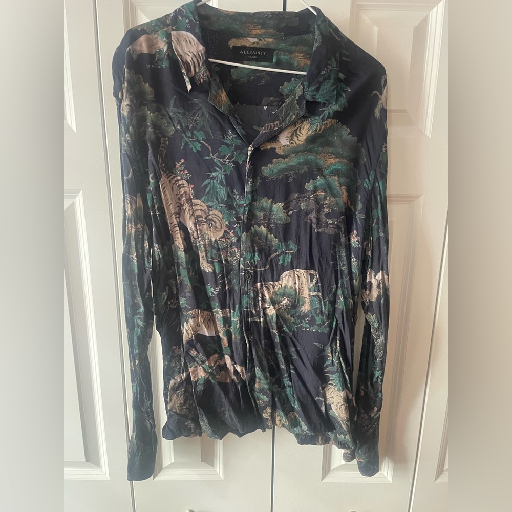 All Saints Animal Print Long Sleeve Button Down Casual Shirt